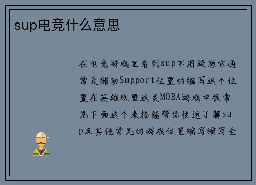 sup电竞什么意思
